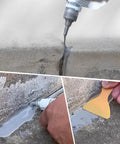 Applying 500g Concrete Crack Filler Waterproof Self Leveling Sealant to gaps in concrete surface with applicator and scraper.