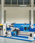 Dead Nuts Accurate Mini Metal Lathe 7 X 14 Inch Benchtop Machine with side controls and 3 jaw chuck in workshop setting.
