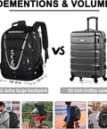 Go To Extra Large Laptop Backpack 55L 60L For Travel And Gaming compared to 20-inch trolley case, shown in city and travel settings.