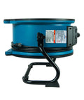 Real Heavy Lifter One Third Hp Sealed Motor Axial Air Mover Fan With Snappy Variable Speed Switch And Three Hour Timer Blue side view with handle.