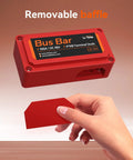 Premium Copper Bus Bar Power Distribution Block 300 Amp 4 M8 Studs 48V DC Max Red shown with removable baffle.