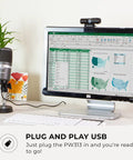 Top Tier 1080P Usb Webcam With Slick Privacy Shutter Dual Onboard Mics For Live Streaming Video Calls Gaming And Remote Hustle Quick Plug And Play Ready Setup on a monitor with spreadsheet display.
