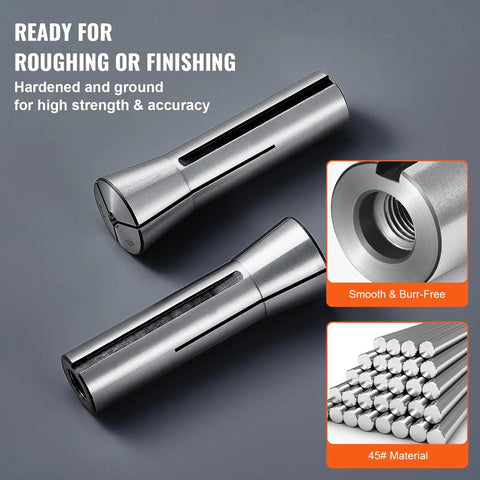 R8 Collet Set 13-Piece Precision 1/8 to 7/8 Inch Pro-Grade Mill Chuck With 0.0012 in TIR, 45 Steel, showing burr-free surface