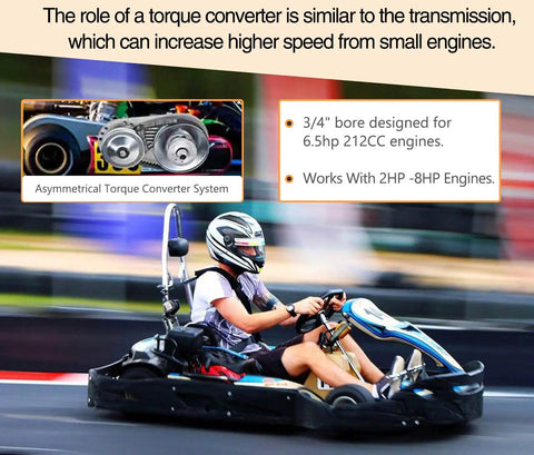 30 Series Torque Converter Kit for Go Karts and Mini Bikes, Three Quarter Inch Bore Clutch Driver Pulley, Beefed Up Torque for 212cc Engines, Easy Bolt On Upgrade to Boost Speed, Acceleration, and Overall Power installed on go kart