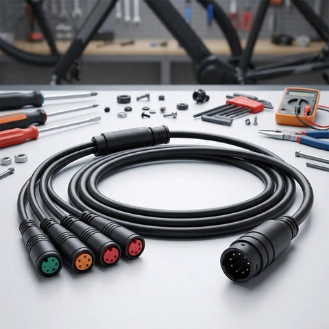1500mm KT controller extension cable for e-bike, black plastic and metal 1T4 connector with display and throttle plugs