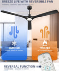 52 Inch Indoor Outdoor Ceiling Fan With Lights And Remote, Matte Black Dope Modern Look With Reversible Blades, energy efficient