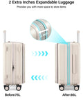 Ivory white 24-inch expandable hard-shell luggage with wheels; expands from 75L to 86L.