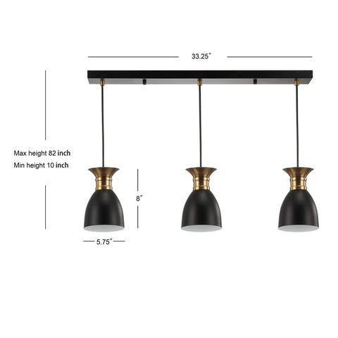 Black And Brass Gold Dope Modern Metal LED Pendant Light Fixture With Adjustable Hanging Design For Kitchen Island Or Bedside Slick Metal Shade LED Bulb Included For Quick Easy Install