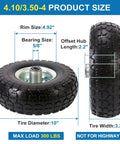 Two Pack 10 Inch Solid Polyurethane Tires For Garden Carts Hand Trucks Lawn Carts And Mowers With Flat Free Wheels, product size details