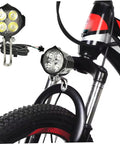 Lit Ebike Front Light With Horn For Night Riding Waterproof 4 Light Headlight With 3 Pin Connector on black and red bicycle