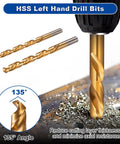 HSS left hand drill bits from 14 Piece Screw Extractor Set For Stripped Screws And Broken Bolts with 135-degree angle detail.