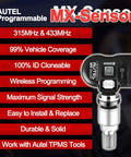 Front view of Autel MX-Sensor TPMS sensor with metal valve, 315/433MHz dual-band
