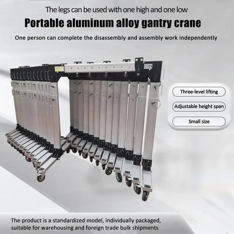 Heavy Duty Portable Aluminum Gantry Crane Two Ton Capacity Adjustable Height Rig Built Tough, portable design with adjustable legs.