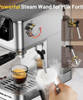 Kickin 20 Bar Espresso Maker With Rapid Cold Brew Touchscreen Panel Dual Milk Frother And 37 Oz Reservoir, steam wand frothing milk.