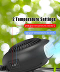 Compact Portable Heater Pumping Out Kickin Warmth Indoors With Dual Temp Settings And 18V Battery Powered close-up showing temperature control settings.