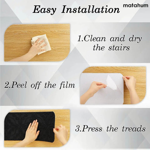 Installation steps for Non Slip Carpet Stair Treads For Wooden Steps Self Adhesive 8x30 Inches 15 Pack Black Peel And Stick Rug Runners