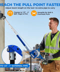 Worker using Drill Powered Wire Tugger For One-Man Job, 1000 Lb Peak Pulling Force, telescoping boom arm pulling wiring