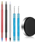 Round Leather Movement Holder With Cushion and Six Piece Watch Hand Tool Kit Non Slip Precision Watch Repair Set displayed