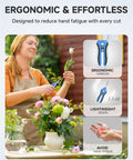 Woman using 6.5 Inch Pruning Shears 2 Pack With Straight And Curved Blades Duo Garden Snips for trimming flowers.