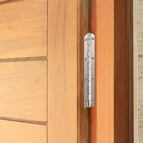 Two Pack Heavy Duty Folding Piano Hinges Long Metal installed on a wooden door showing smooth silent operation