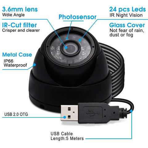 Outdoor USB Camera 1080P Full HD Waterproof Night Vision With Infrared LEDs For Home Surveillance System 30 60 120 FPS OV2710 Dome