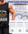Mens Fresh Car Mechanic Tank Top 100 Cotton Ultra Soft Sleeveless Muscle Tee For Guys in black with garage print and moisture wicking tech.