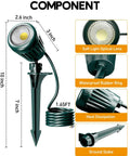 Low Voltage Landscape Lights 5W 500LM Outdoor LED Spot Lights With 4 Color Lenses details, including measurements and components.