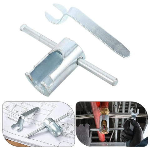 Top Shelf Heavy Duty Steel Fire Sprinkler Wrench For Recessed Heads Built To Last With A Kickass Design, showing two steel tools for pipe maintenance.
