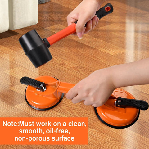 Heavy Duty Aluminum Vacuum Double Suction Cups And Rubber Hammer Floor Gap Repair Kit used on hardwood floor
