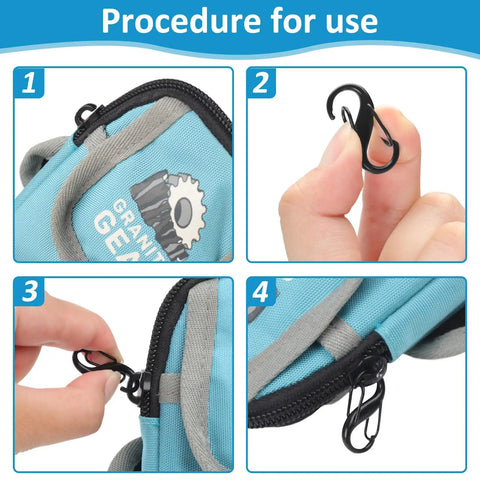 Keep Your Gear Safely Locked Down With This Kickass 21 Piece Anti Theft Lock Combo Featuring Heavy Duty Zipper Guards For Luggage Purses Boots And All Outdoor Adventures, demonstrating hook attachment to zipper.