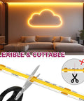 Living room with Warm White Cob LED Strip Light 2700K 10m Ultra Dense 5120 LEDs Per Roll 24V DC Seamless Glare Free Lighting 8mm