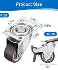 12 Pack 1 Inch Swivel Caster Wheels Real Deal Hardware Kit For Furniture Featuring Six Locking Brake Units And Six Freewheel Rollers Smooth Like Butter size diagram showing dimensions of wheels and mounts.