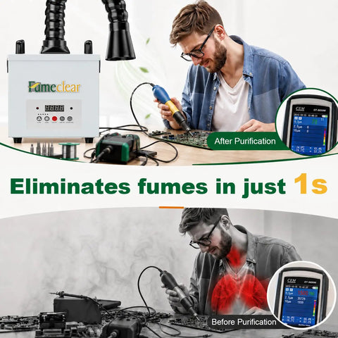 Technician using FC-100A Fume Extractor With Remote Control And 3 Stage Filtration System Pro-Grade Odor And Vapor Cleanup in workshop