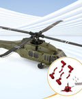 RC Helicopter next to a red Swashplate Set Leaf Clip Replacement Aluminum Plug And Play Easy Install for K124 and K170.