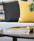 Heavy Duty Small Parts Organizer Box Built Tough Plastic Tool Caddy with grippy handle on a coffee table