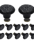 12 Pack Black Ceramic Kitchen Cabinet Knobs Set With 34mm Diameter And 30mm Height Includes Two Screw Sizes And Mini Screwdriver For Easy Install Sleek Durable Pull Handles For Cabinets And Drawers, floral detail