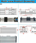 Technical drawings and images of 4 Inch Stroke Ball Screw Slide Table With Beefy Double Rail Linear Actuator 100mm Travel 110 Lb Load