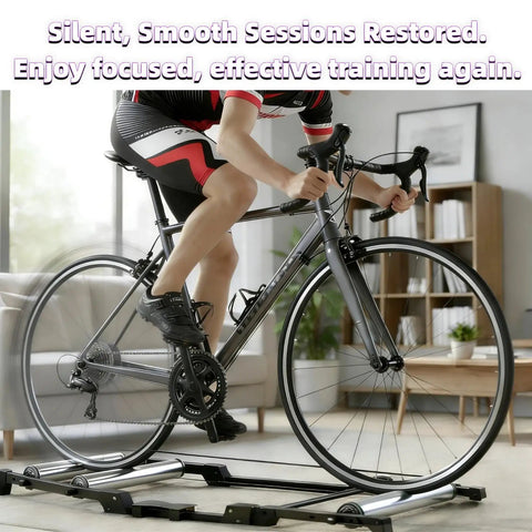 Cyclist on stationary bike using Beefy Urethane Roller Belt Replacement For Treadmills Conveyors And Fitness Machines Pro Grade High Strength Belt
