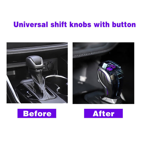 Before and after of Dope Touch Activated LED Crystal Color Changing Automatic Gear Shift Knob With Lock Button Breathing Seven Color LED Cycle