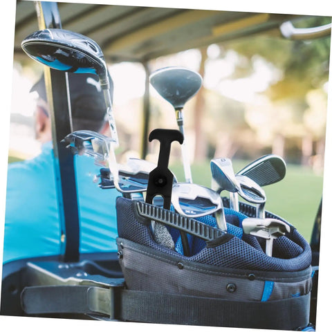 Golf clubs in a bag on a cart secured with 3 Sets Elastic Draw Latches For Toolboxes And Covers, Rubber T Handle Hasp.