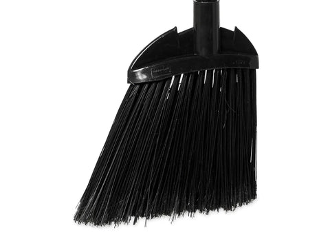 Solid Compact Lobby Broom With Smooth Vinyl Handle And Matte Black Trim For No Fuss One Handed Sweeping On Polished Indoor Floors Clean Sweep Janitorial Gear That Flawlessly Clears Debris, black bristles