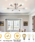 Dope Six Light Sputnik Style Ceiling Fixture In Brushed Nickel Finish For Kitchen Islands, Dining Room, Bedroom And Hallway