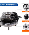 Front Wheel Hub And Bearing Assembly 513273 fits 2008 to 2016 Chrysler Town and Country, 2008 to 2016 Dodge Grand Caravan, 2009 to 2014 VW Routan, 5 lugs with ABS, top, front, and bottom views displayed.