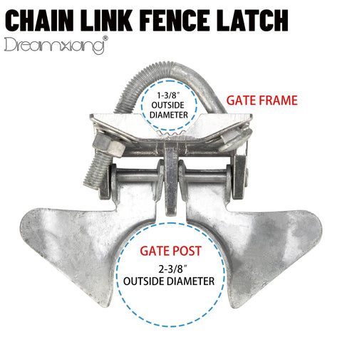 Chain Link Butterfly Gate Latch for One and Three Eighths Inch Gate Frame and Two and Three Eighths Inch Post, front view