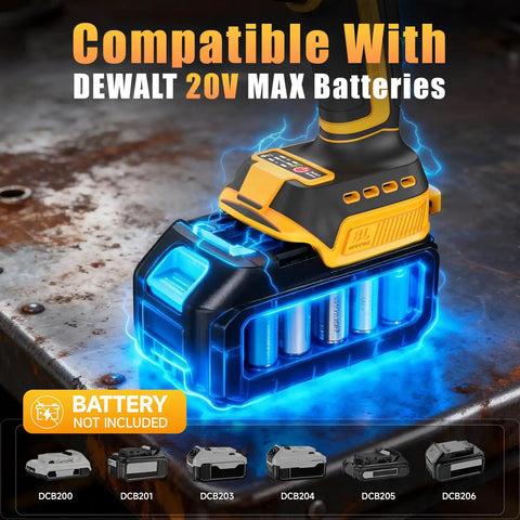 Pro Grade Cordless Impact Wrench With 1/2 Inch Drive, High Torque For Towing, Tire Changes And Cranking Rusty Bolts On The Fly, compatible with DEWALT 20V MAX batteries.