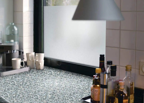 Static Cling Window Film No Adhesive Milky Tint 90cm By 150cm installed on kitchen window for privacy.