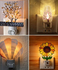 Various night light designs including tree, vase, shell, and sunflower. Suitable for 7 Watt Night Light Bulbs For Salt Lamps Replacement.