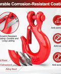 G80 Clevis Slip Hook With Safety Latch One Quarter Inch Chain Hooks, red with corrosion-resistant coating and anti-rust protection.