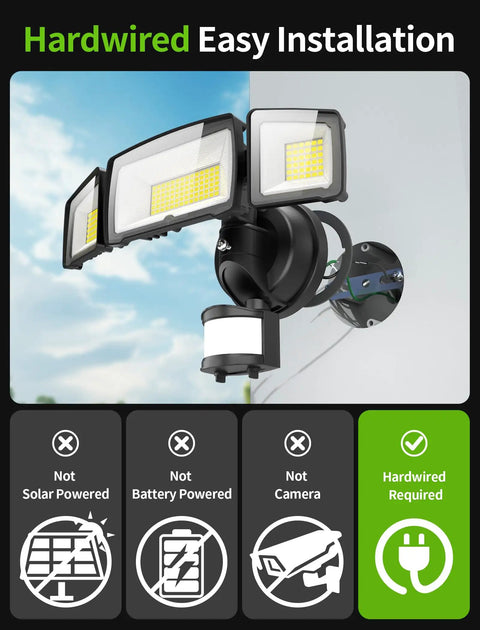 Beastly Bright 100W LED Security Flood Light With 11000 Lumens, 3 adjustable heads, motion sensor, remote control, hardwired