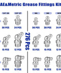Heavy Duty 276 Piece SAE And Metric Grease Fittings Kit With One Quarter Inch And One Eighth Inch Fittings M6 M8 M10